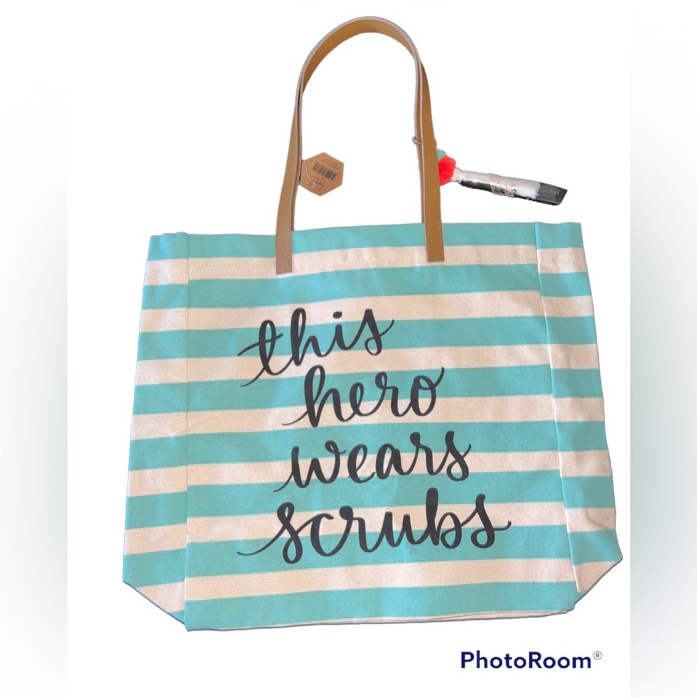 Canvas Nurse Tote teal and cream, tassels orange and teal NWT
